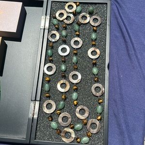 Abalone, Tigers Eye, Aventurine layering necklace 64” of beads.